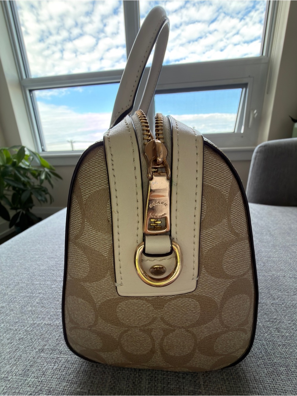 Coach Rowan Satchel Crossbody Signature Canvas Gold Khaki Chalk - Picture 6 of 11